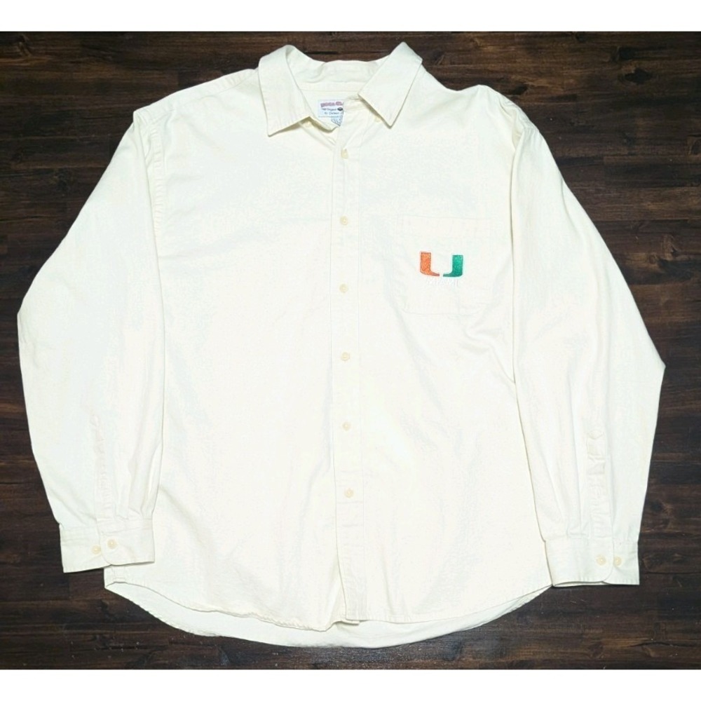 🌴🌴VTG 1990's Miami Hurricanes Men's Long Dress Shirt XL Button Up Embroidered